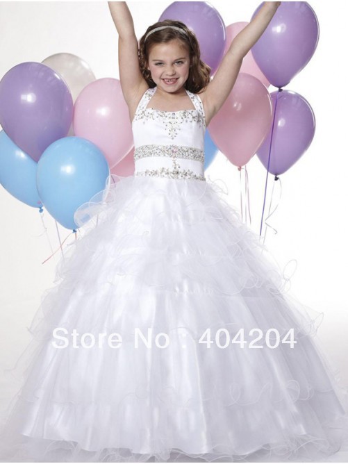 Sleeveless Organza Halter Princess Ankle-length Flower Girl Dresses Custom All  Size