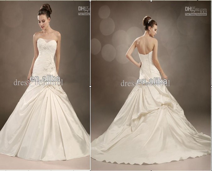 Sleeveless Sweetheart Appliqued Beads Ruffled Satin Wedding Dresses Wedding Gown Bridal Dress Gown