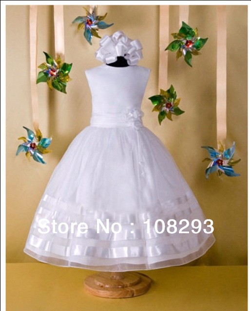 Sleeveless tank strap A-Line organza wedding flower girl dresses