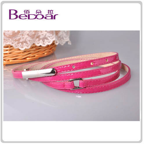 Slender oblique hasp 2 ring japanned leather thin belt white small strap ultra long double-circle strap