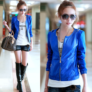 Slim all-match 8324 spring outerwear shiny leather all-match short jacket Free shipping