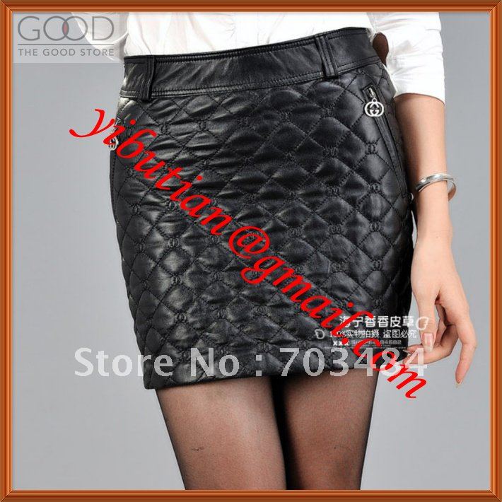 Slim Black  Ladies Leather Skirt  100% Sheep Leather Very Soft  A-Line styles  FREE SHIPPING