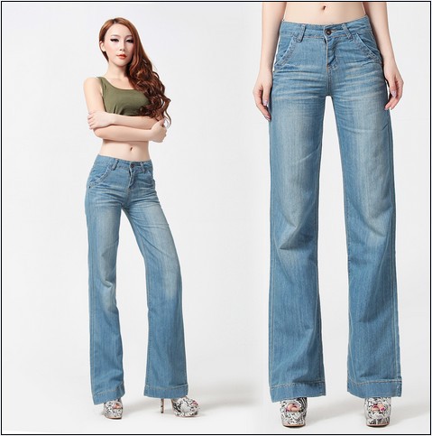 Slim butt-lifting light color big trumpet jeans female wide leg pants casual pants