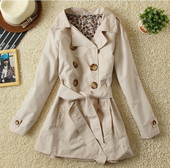 Slim casual coat female double breasted outerwear turn-down collar trench