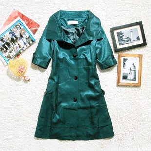 Slim casual single breasted long trench design green s90