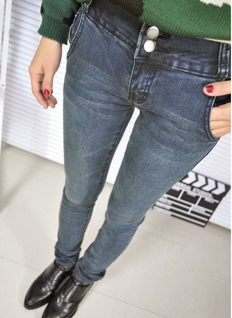Slim dark color pencil female skinny jeans pants trousers