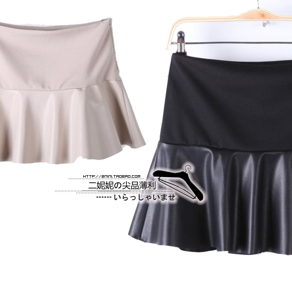 Slim hip small skirt fashion 2012 autumn and winter cute PU patchwork leather skirt