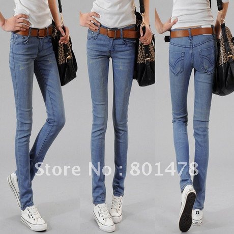 Slim light color pencil skinny jeans female trousers 09