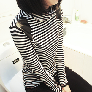 Slim long-sleeve stripe basic shirt sweater women