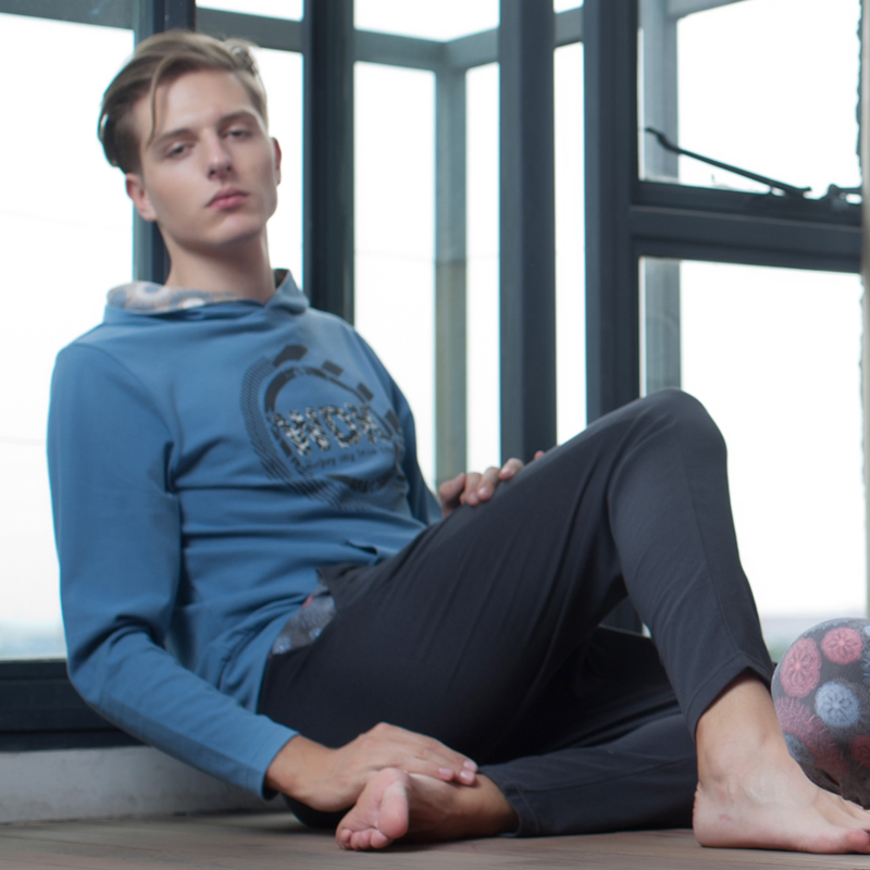 Slim lounge male with a hood home casual wear set lovers a05