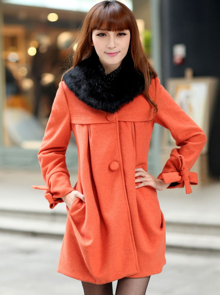 Slim outerwear wool woolen female overcoat single breasted medium-long trench