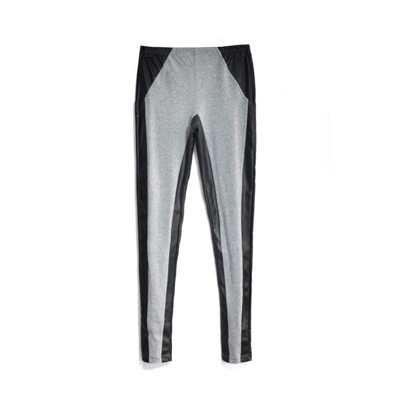 Slim patchwork faux leather legging slim patchwork pants lengthen trousers tight
