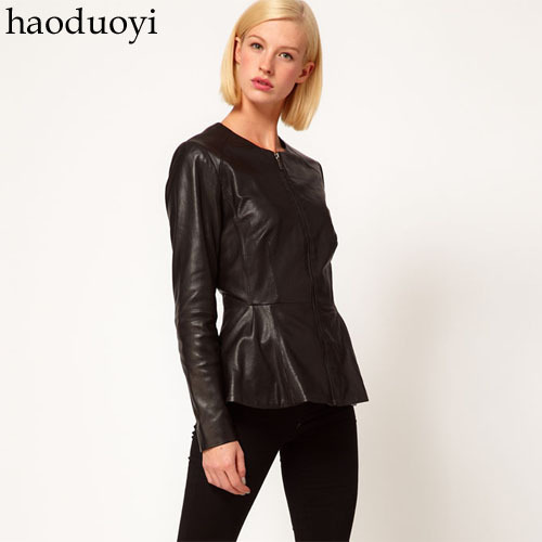 Slim pencil zipper style leather clothing pleated sweep victoria leather clothing 6 full