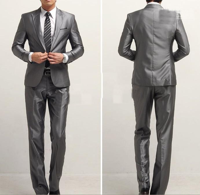 Slim silver grey Men's Business Suit Groom's Or Best Man Dress Suits Korean Business Suit Sold