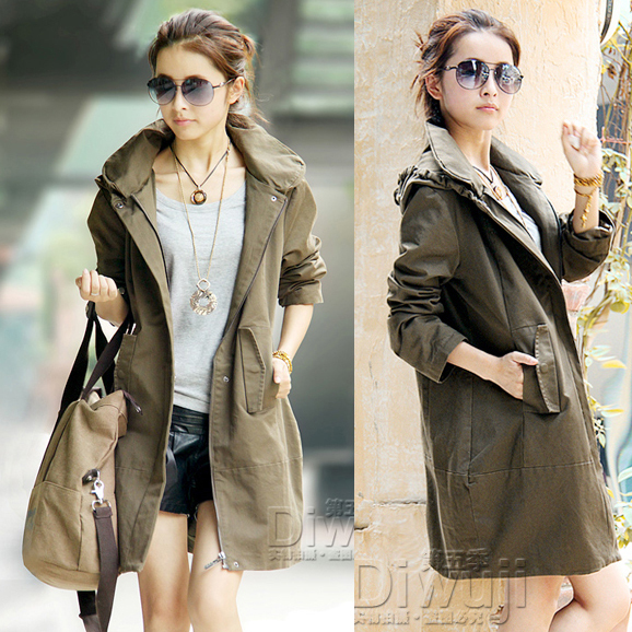 Slim solid color long design trench female outerwear 11864 free shipping