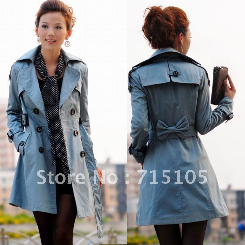 slim style double breasted  bow belt trench