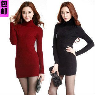 Slim sweater women's medium-long warm sweater turtleneck bottom shirt thick sweater