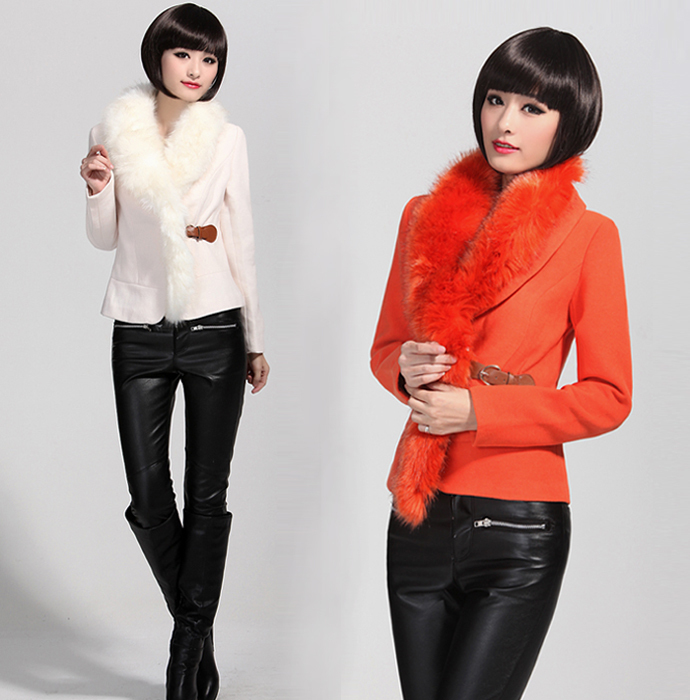 Slim thickening autumn and winter outerwear the disassemblability large fur collar short design woolen outerwear fashion thermal