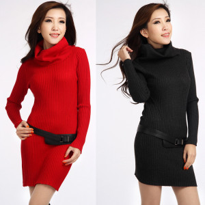 Slim thickening outerwear turtleneck long design slim hip wool basic sweater dress female 2514