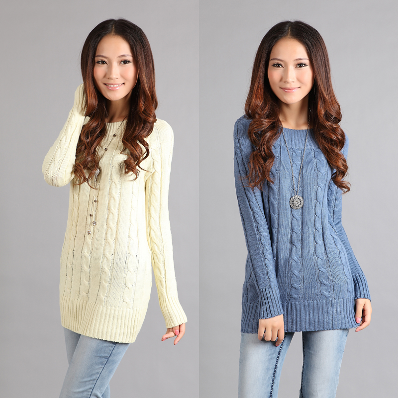 Slim twist sweater outerwear women's medium-long basic shirt pullover thickening sweater