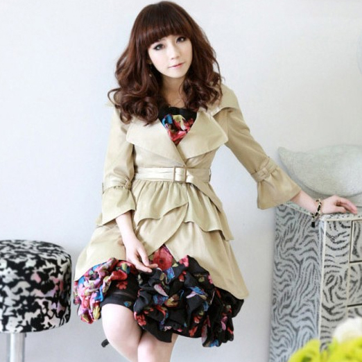 Slim waist long design dovetail outerwear trench 7328 free shipping