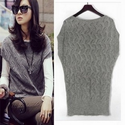 Slit neckline batwing sleeve cutout all-match rabbit hair vest basic sweater