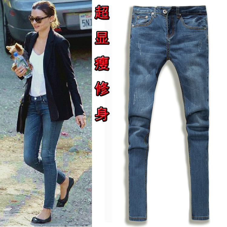 Sly 2013 spring vintage blue scratches thin skinny jeans female trousers 2139