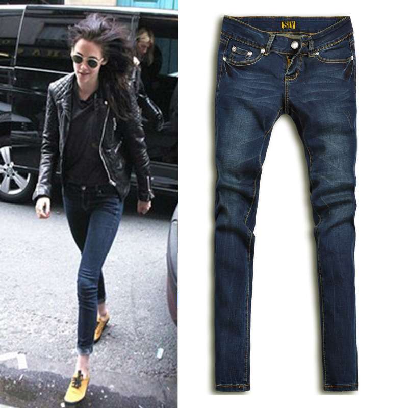 Sly female slim jeans skinny pencil pants female Dark Blue jeans
