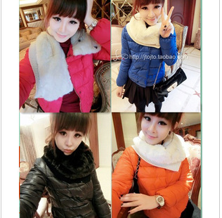 Small 2013 bride fur collar knitted muffler scarf candy color wadded jacket t44 Free Shipping