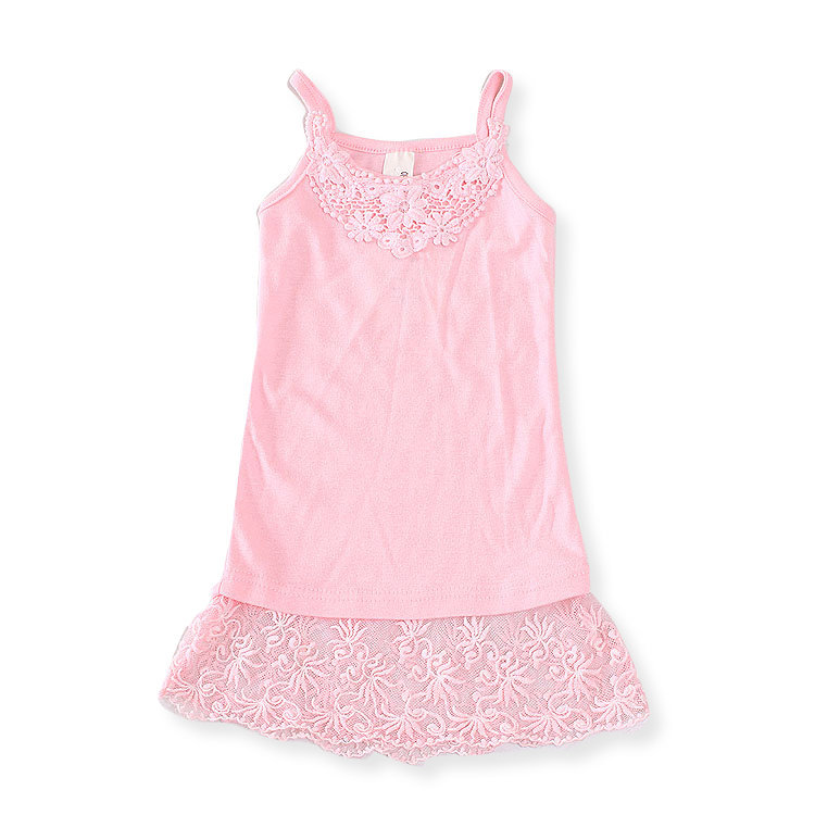 Small 2013 summer girls clothing sleeveless spaghetti strap t-shirt tank dress one-piece dress lace decoration
