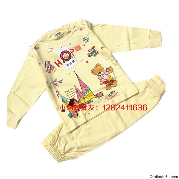 Small ant child underwear 100% cotton female child underwear set lounge female child long johns long johns set 90 100