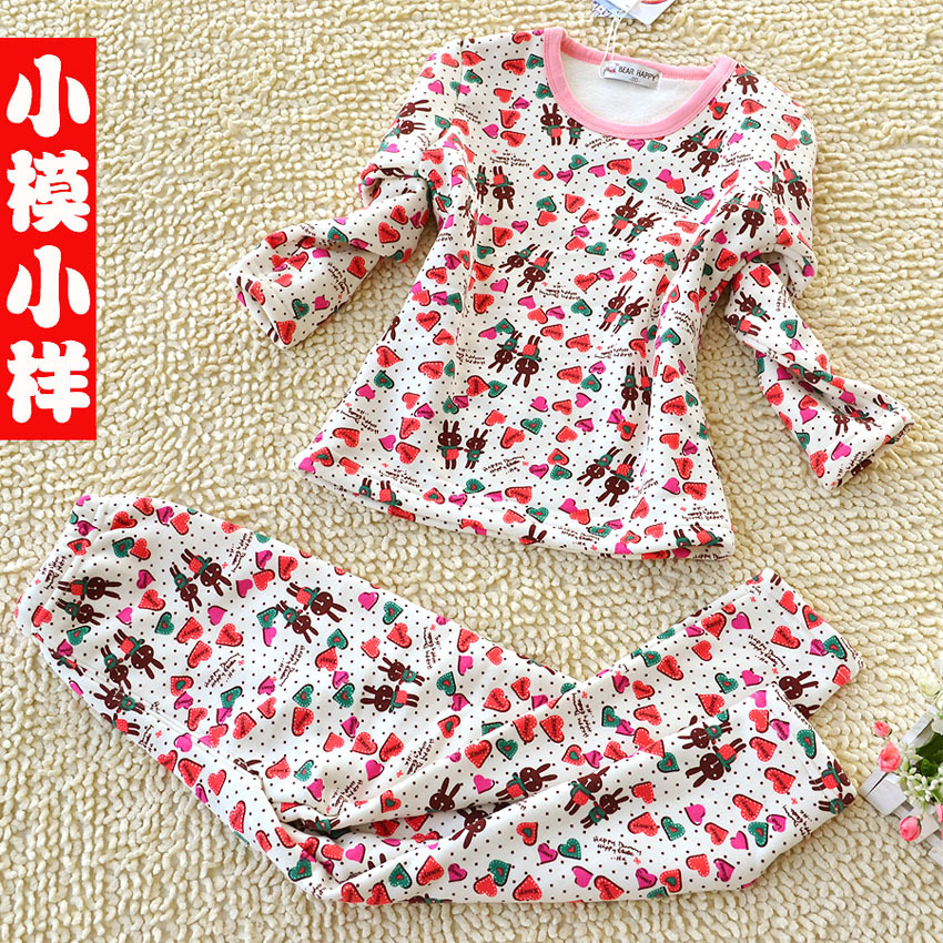 Small ant female child underwear set child thickening low collar plus velvet child thermal underwear