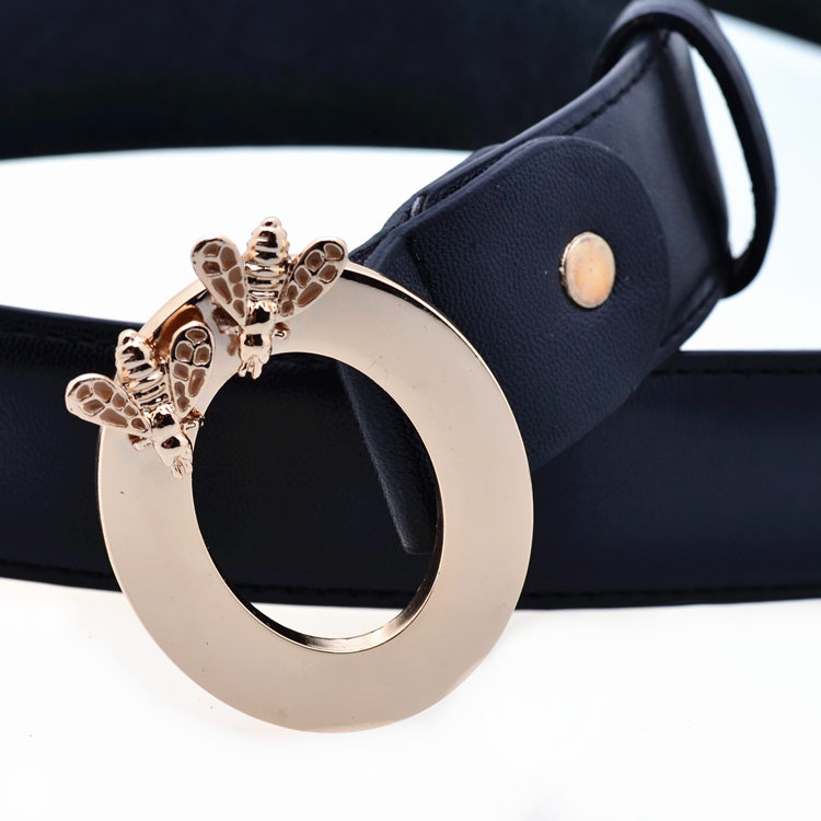 Small bee round buckle women's belt genuine leather strap Women decoration all-match fashion belt