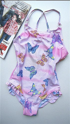 Small butterfly female child one-piece swimsuit pink
