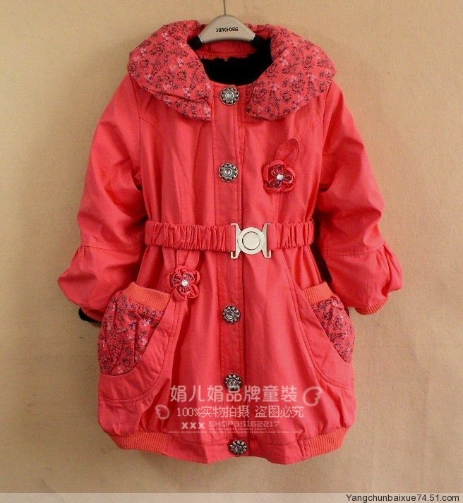 Small child fashion wadded jacket type female child thickening cotton trench overcoat outerwear cotton-padded jacket