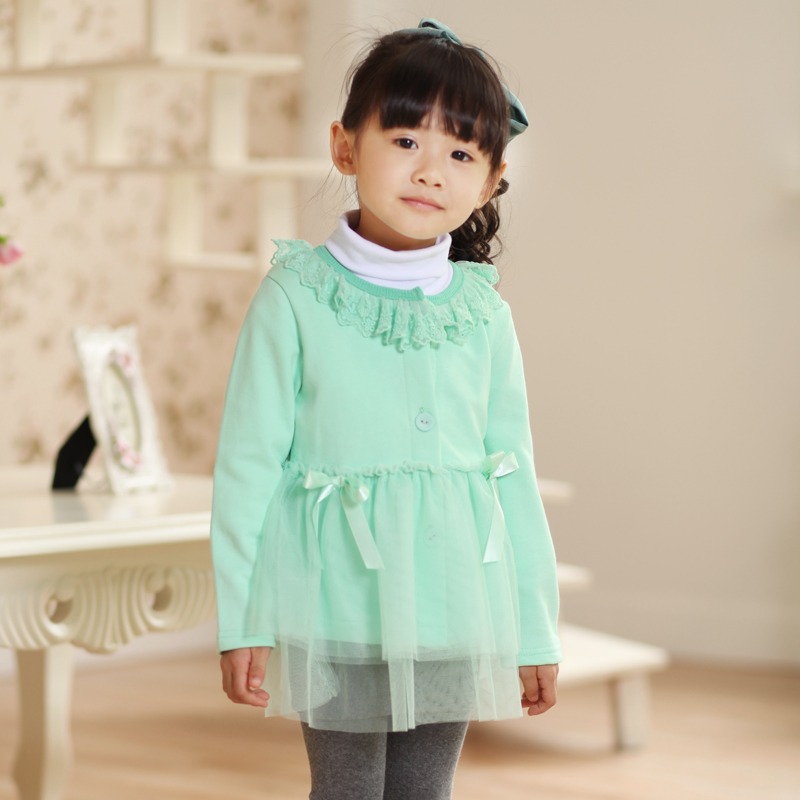 Small children's clothing child autumn 2012 lace pure cotton-padded coat top female child trench