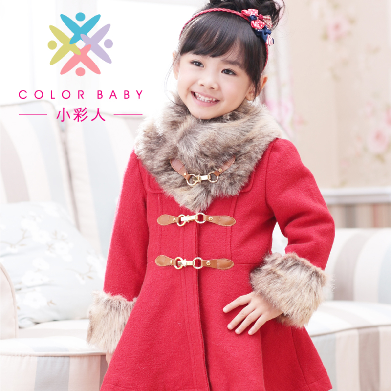 Small children's clothing outerwear winter 2012 Girl cashmere woolen overcoat thickening plus velvet trench