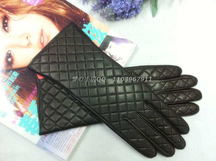 Small dimond plaid autumn and winter women's genuine leather gloves sheepskin repair