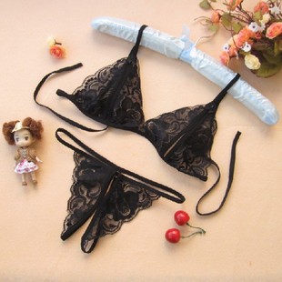 Small embroidery lingerie lace bra set bikini female temptation transparent open-crotch