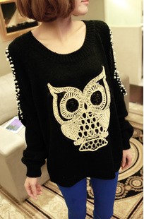 Small fashion strapless beaded paillette owl sweater yarn shirt sweater b1
