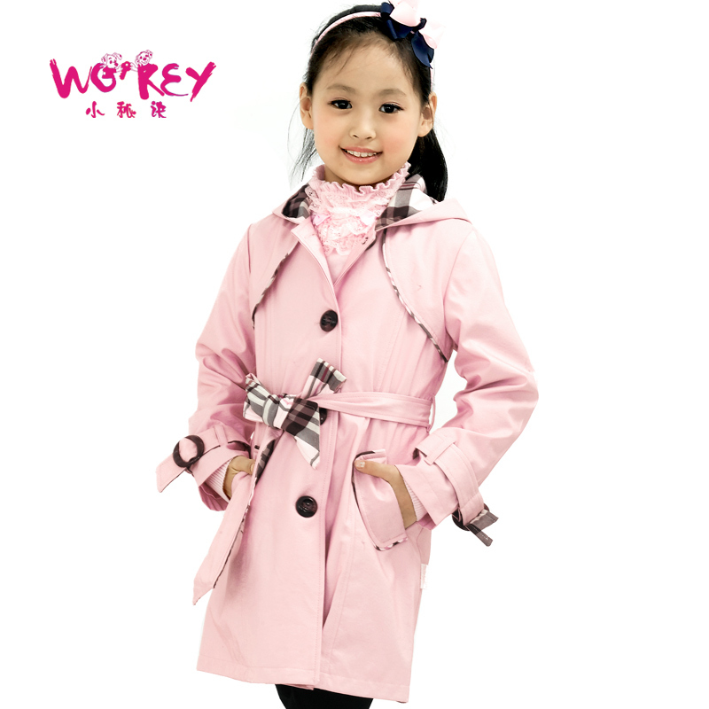 Small female child 2012 autumn outerwear medium-long trench f139