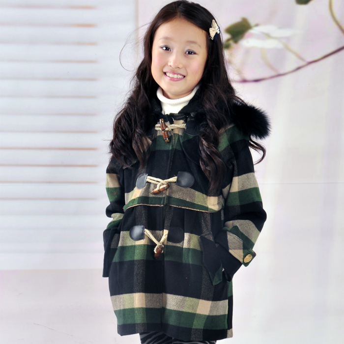 Small female child children's clothing outerwear green plaid overcoat outerwear g8004
