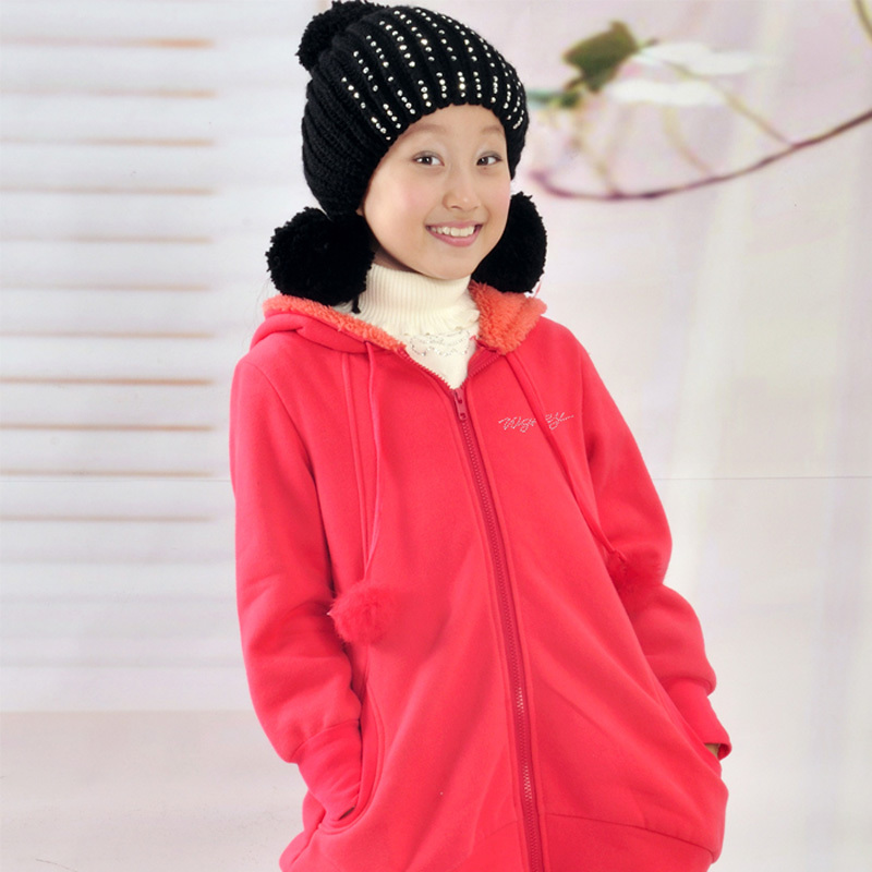 Small female child outerwear knitted fleece thickening overcoat g8010