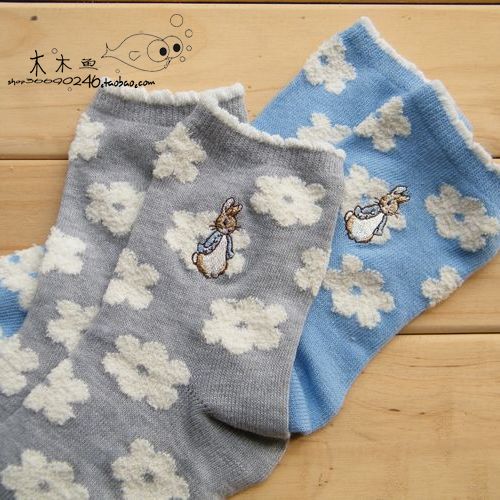 Small flower ! peter rabbit socks spring and autumn socks female cotton socks handmade
