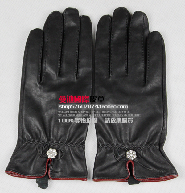 Small flower short design fashion genuine leather sheepskin gloves female winter thermal a18051