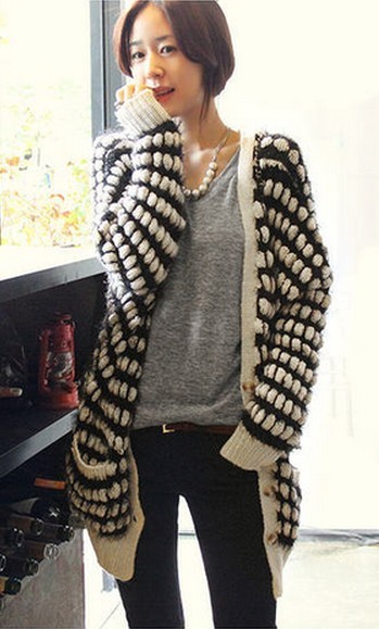 Small fresh plush velvet stripe knitted sweater cardigan women 2012 1897