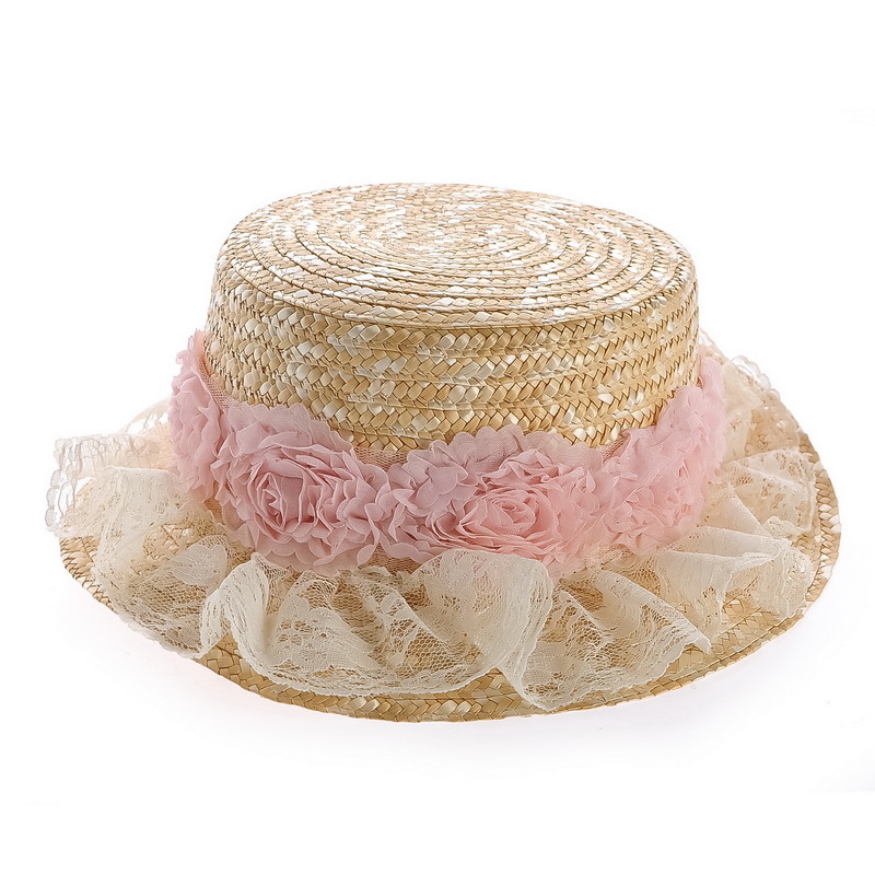 Small fresh summer lace flower straw braid fedoras women's straw hat beach cap sunbonnet
