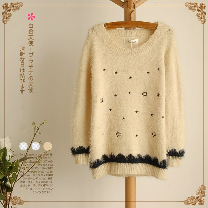 Small fresh sweet embroidery o-neck mohair clothes sweater outerwear women's 4 free shipping