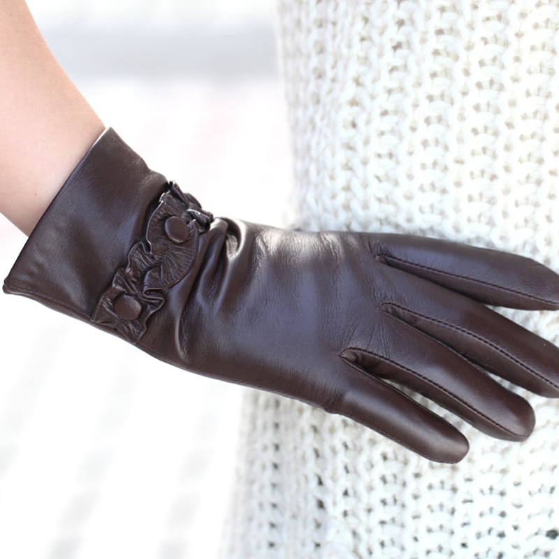 Small goat genuine leather gloves women's autumn and winter the esos thermal 9086