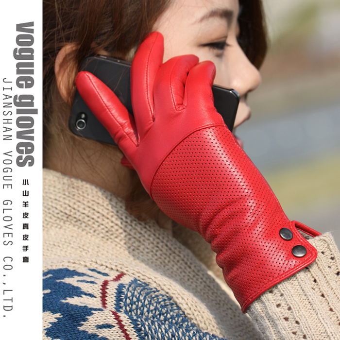 Small goat genuine leather gloves women's autumn and winter the esos thermal 9103